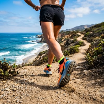 Athlete running on a coastal San Diego trail, representing sports medicine and healthy mobility